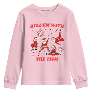 Funny Santa Christmas Youth Sweatshirt Rizz Em With The Tism TS14 Light Pink Print Your Wear