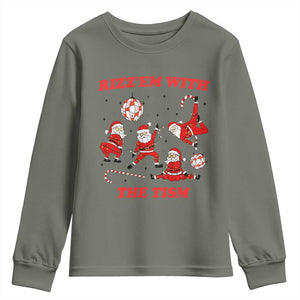 Funny Santa Christmas Youth Sweatshirt Rizz Em With The Tism TS14 Military Green Print Your Wear