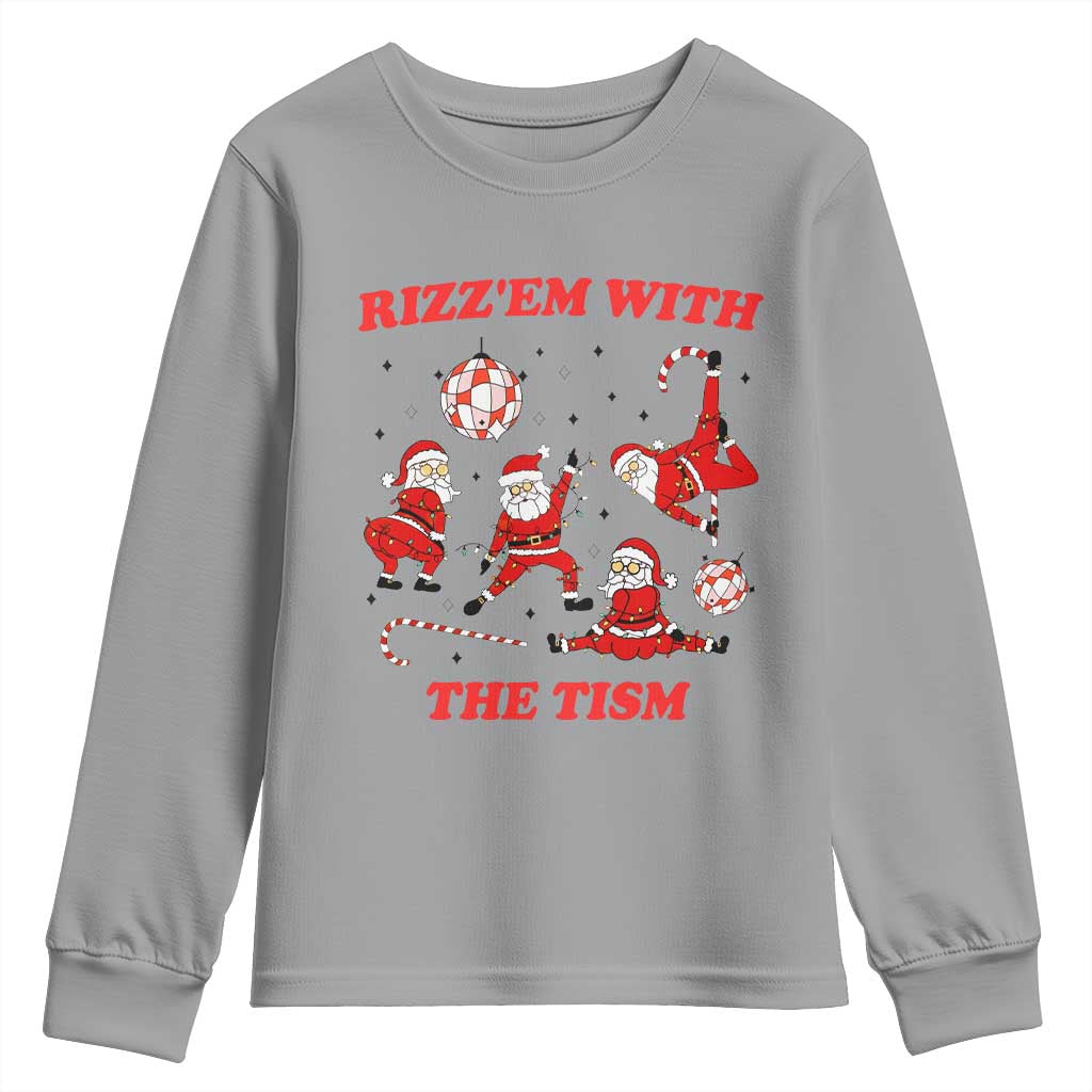 Funny Santa Christmas Youth Sweatshirt Rizz Em With The Tism TS14 Sport Gray Print Your Wear