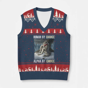 Funny Alpha Wolf Xmas Meme V-Neck Knit Sweater Vest Human By Chance Alpha By Choice TS14 Navy Red Print Your Wear