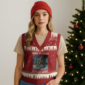 Funny Alpha Wolf Xmas Meme V-Neck Knit Sweater Vest Human By Chance Alpha By Choice TS14 Red Beige Print Your Wear