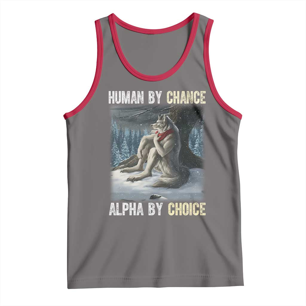 Funny Alpha Wolf Christmas Meme Tank Top Human By Chance Alpha By Choice TS14 Deep Heather Red Print Your Wear