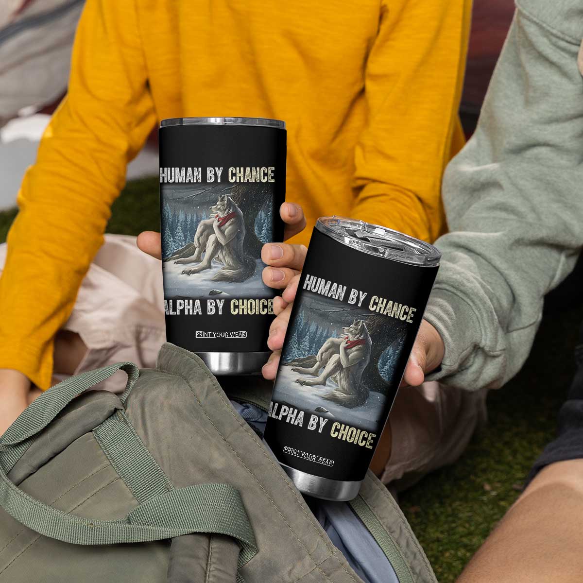 Funny Alpha Wolf Christmas Meme Tumbler Cup Human By Chance Alpha By Choice TS14 Print Your Wear