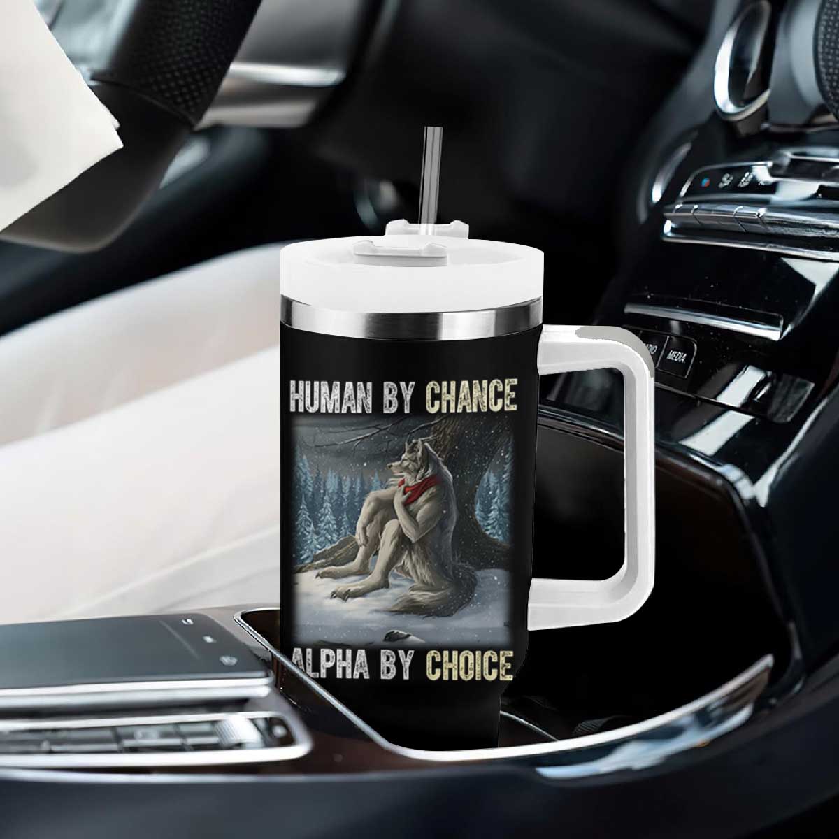 Funny Alpha Wolf Christmas Meme Tumbler With Handle Human By Chance Alpha By Choice TS14 Print Your Wear
