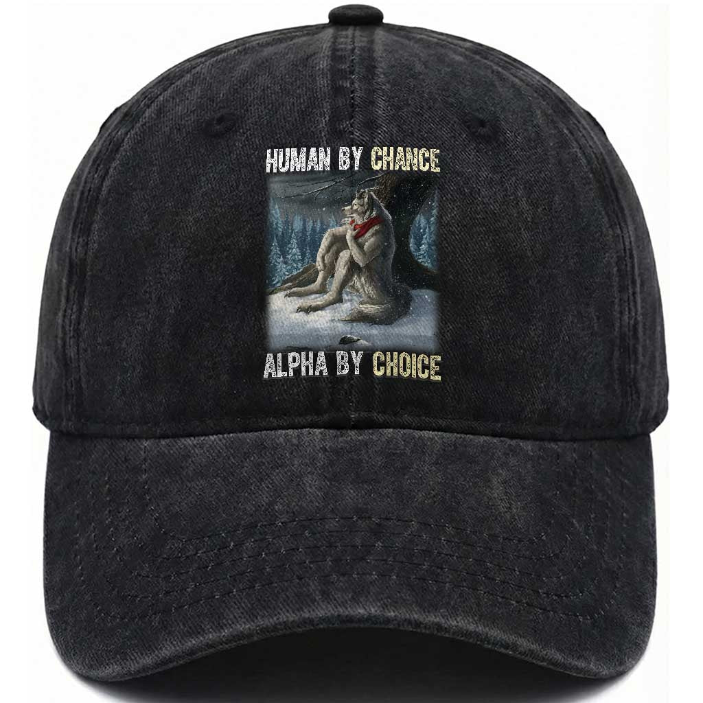 Funny Alpha Wolf Christmas Meme Washed Cotton Baseball Cap Human By Chance Alpha By Choice TS14 Washed Cap Universal Fit Black Print Your Wear