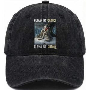 Funny Alpha Wolf Christmas Meme Washed Cotton Baseball Cap Human By Chance Alpha By Choice TS14 Washed Cap Universal Fit Black Print Your Wear