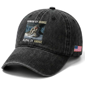 Funny Alpha Wolf Christmas Meme Washed Cotton Baseball Cap Human By Chance Alpha By Choice TS14 Print Your Wear