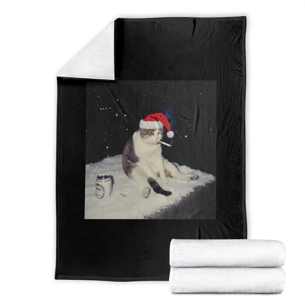 Funny Smoking Cat Christmas Meme Throw Blanket TS14 Black Print Your Wear
