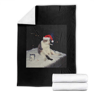 Funny Smoking Cat Christmas Meme Throw Blanket TS14 Black Print Your Wear