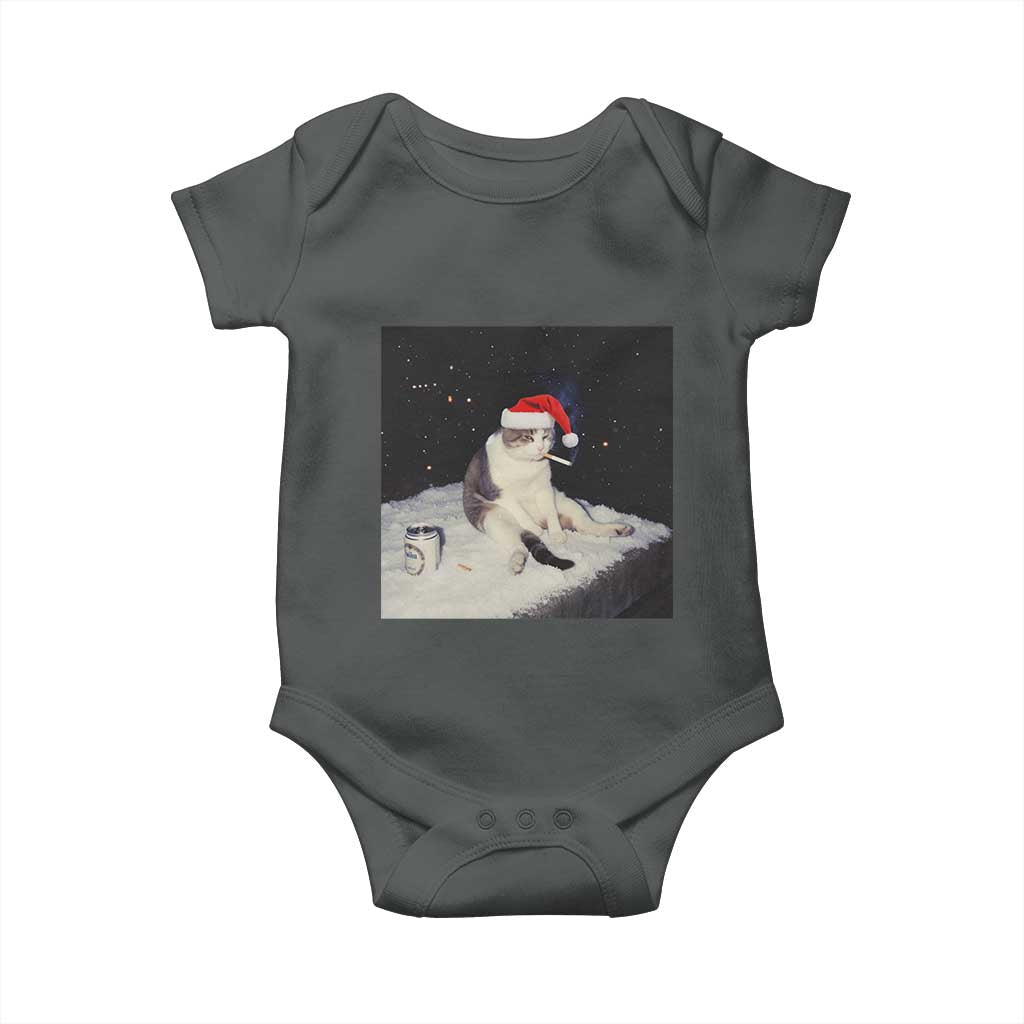 Funny Smoking Cat Christmas Meme Baby Onesie TS14 Dark Heather Print Your Wear