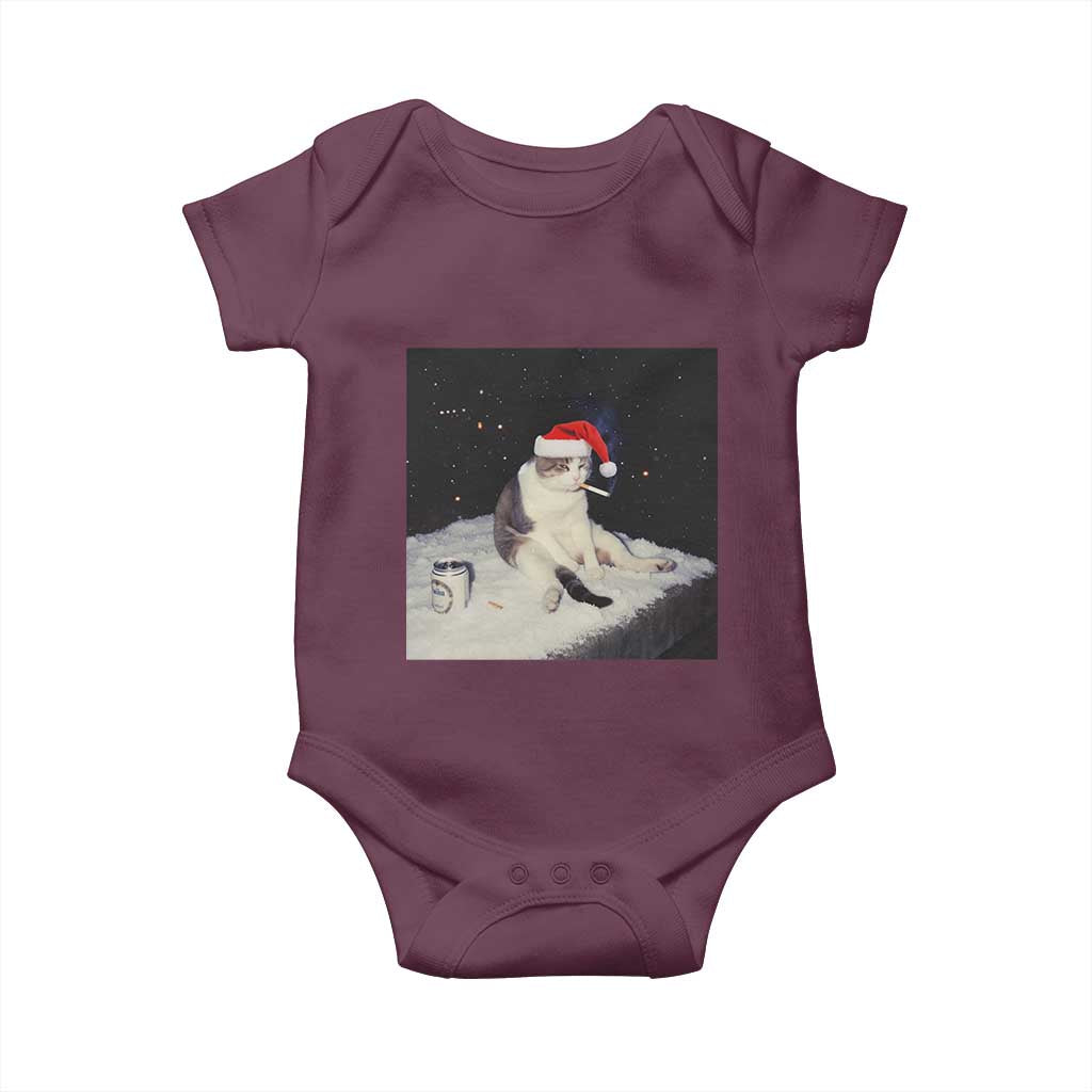 Funny Smoking Cat Christmas Meme Baby Onesie TS14 Maroon Print Your Wear