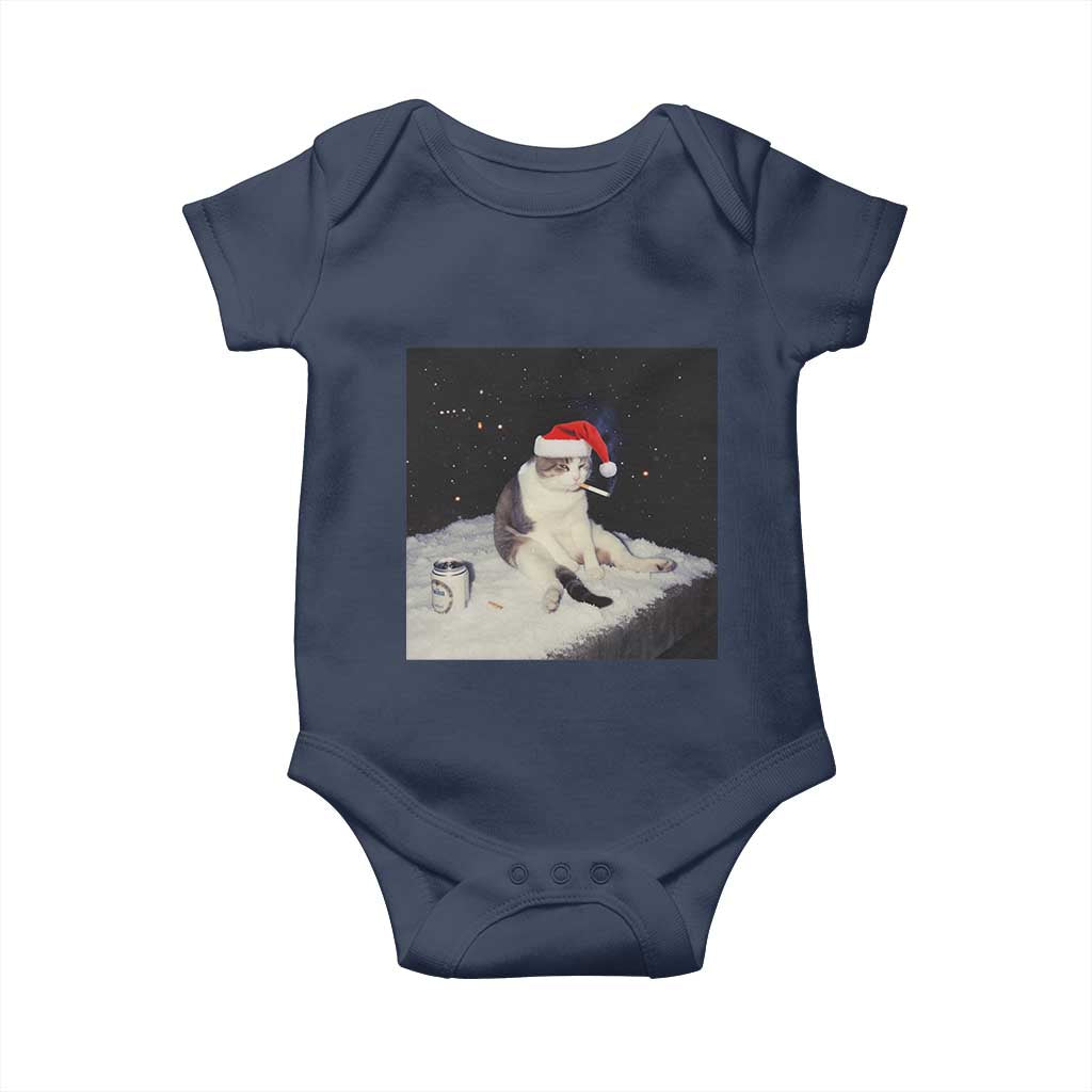 Funny Smoking Cat Christmas Meme Baby Onesie TS14 Navy Print Your Wear