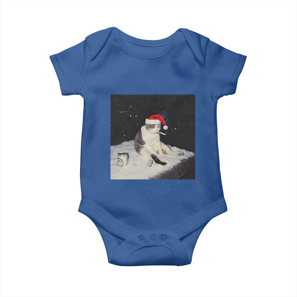 Funny Smoking Cat Christmas Meme Baby Onesie TS14 Royal Blue Print Your Wear