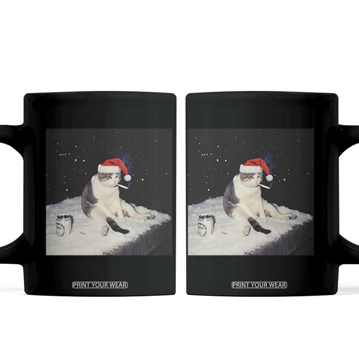 Funny Smoking Cat Christmas Meme Coffee Mug TS14 Black Print Your Wear