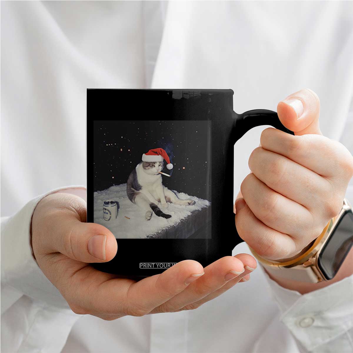 Funny Smoking Cat Christmas Meme Coffee Mug TS14 Print Your Wear