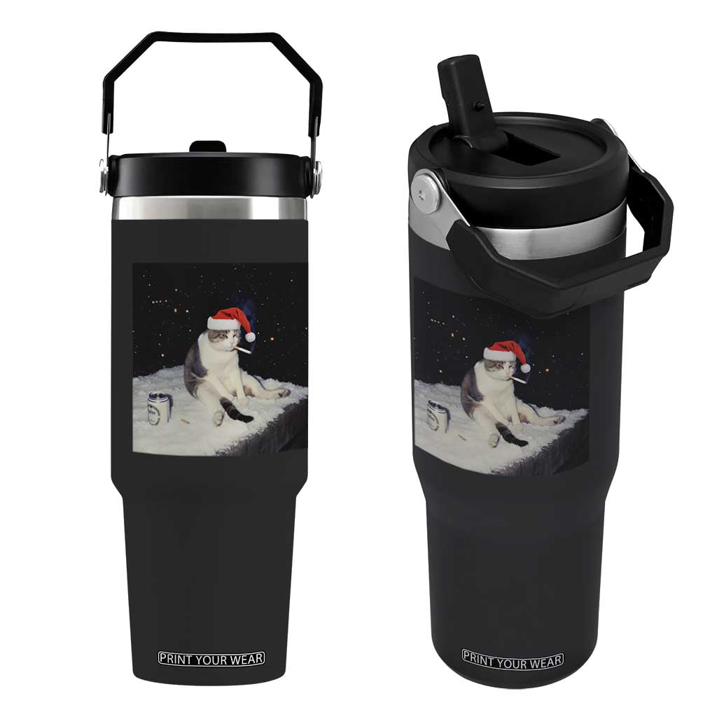 Funny Smoking Cat Christmas Meme Flip Straw Tumbler TS14 One Size: 30 oz Black Print Your Wear