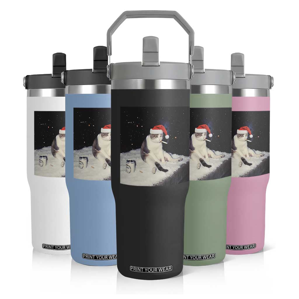 Funny Smoking Cat Christmas Meme Flip Straw Tumbler TS14 Print Your Wear