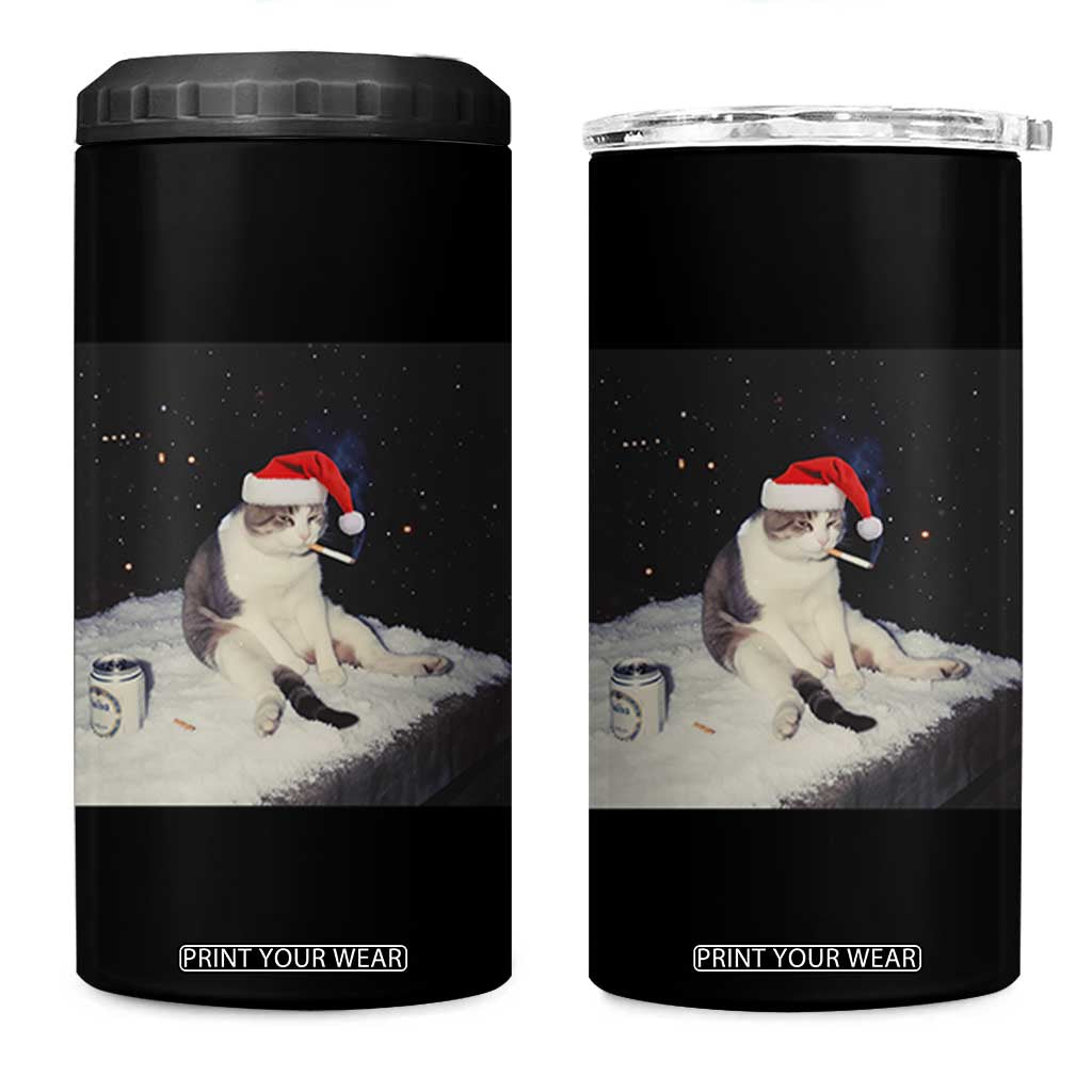 Funny Smoking Cat Christmas Meme 4 in 1 Can Cooler Tumbler TS14 One Size: 16 oz Black Print Your Wear