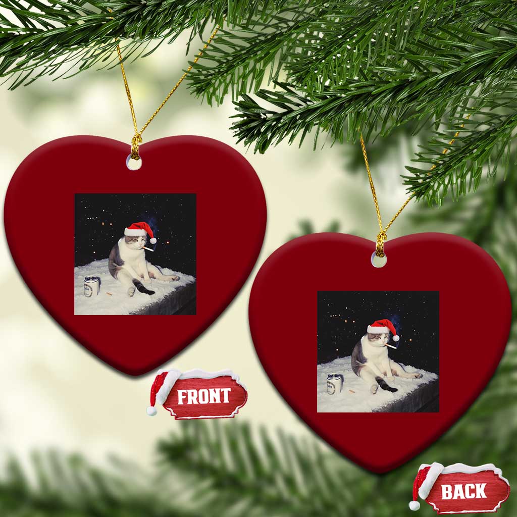 Funny Smoking Cat Xmas Meme Ceramic Ornament TS14 Print Your Wear