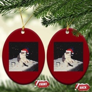 Funny Smoking Cat Xmas Meme Ceramic Ornament TS14 Print Your Wear