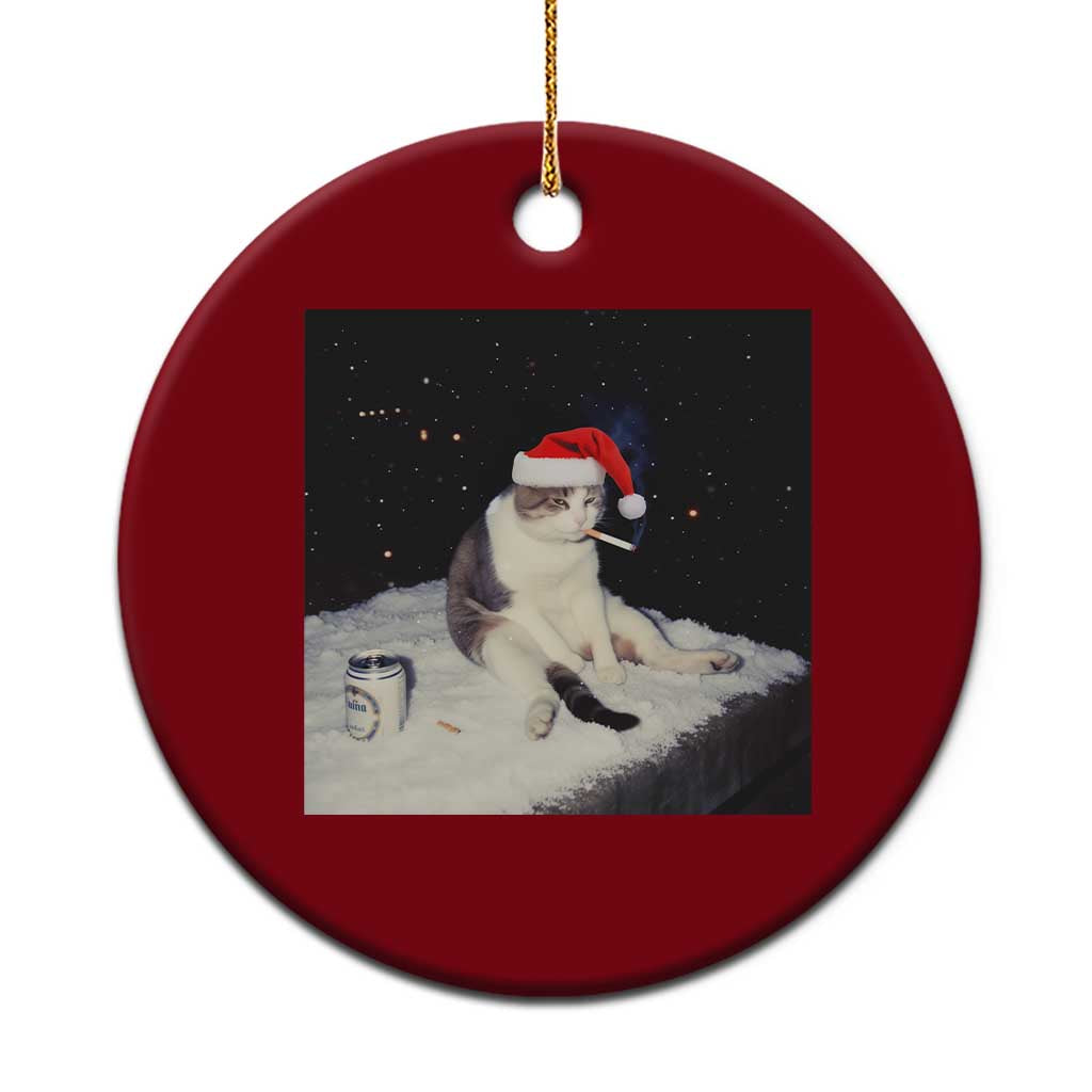 Funny Smoking Cat Xmas Meme Ceramic Ornament TS14 1pc Red Print Your Wear