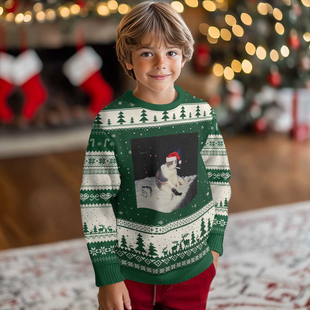 Funny Smoking Cat Xmas Meme Ugly Christmas Sweater TS14 Forest Green Beige Print Your Wear