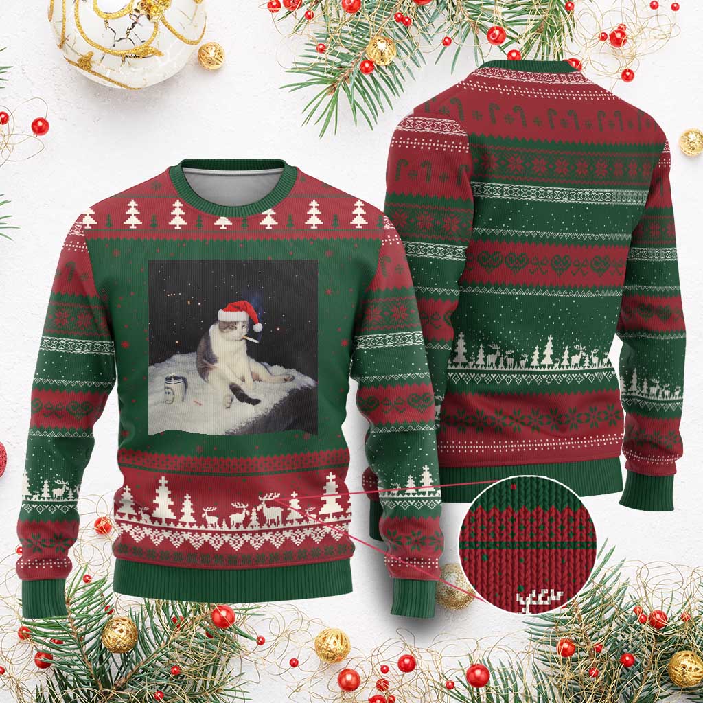 Funny Smoking Cat Xmas Meme Ugly Christmas Sweater TS14 Red Green Print Your Wear