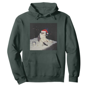 Funny Smoking Cat Christmas Meme Hoodie TS14 Dark Forest Green Print Your Wear