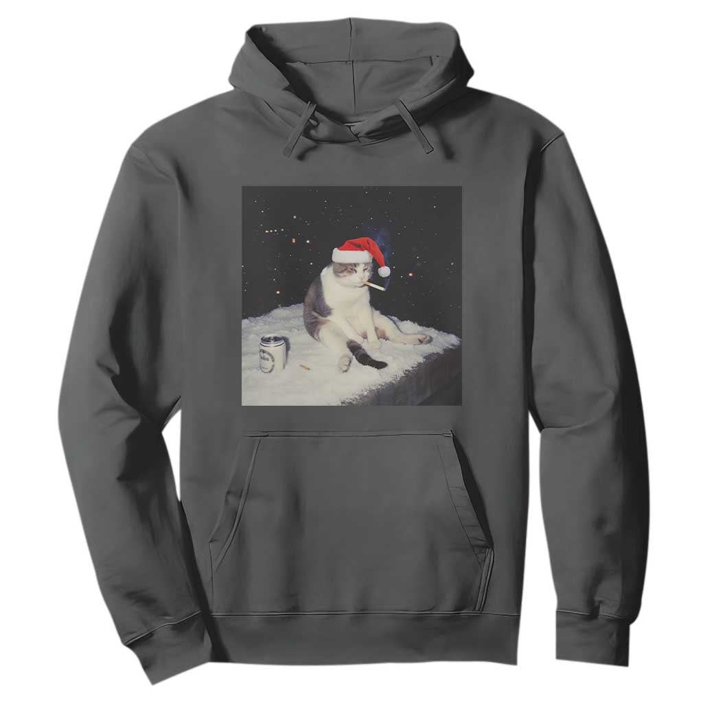 Funny Smoking Cat Christmas Meme Hoodie TS14 Dark Heather Print Your Wear