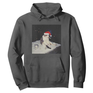 Funny Smoking Cat Christmas Meme Hoodie TS14 Dark Heather Print Your Wear