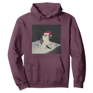 Funny Smoking Cat Christmas Meme Hoodie TS14 Maroon Print Your Wear