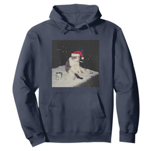 Funny Smoking Cat Christmas Meme Hoodie TS14 Navy Print Your Wear