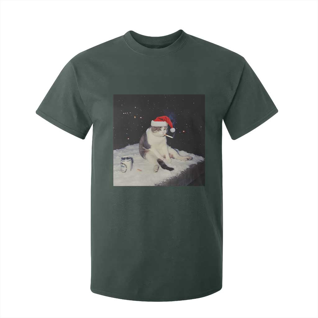 Funny Smoking Cat Christmas Meme T Shirt For Kid TS14 Dark Forest Green Print Your Wear