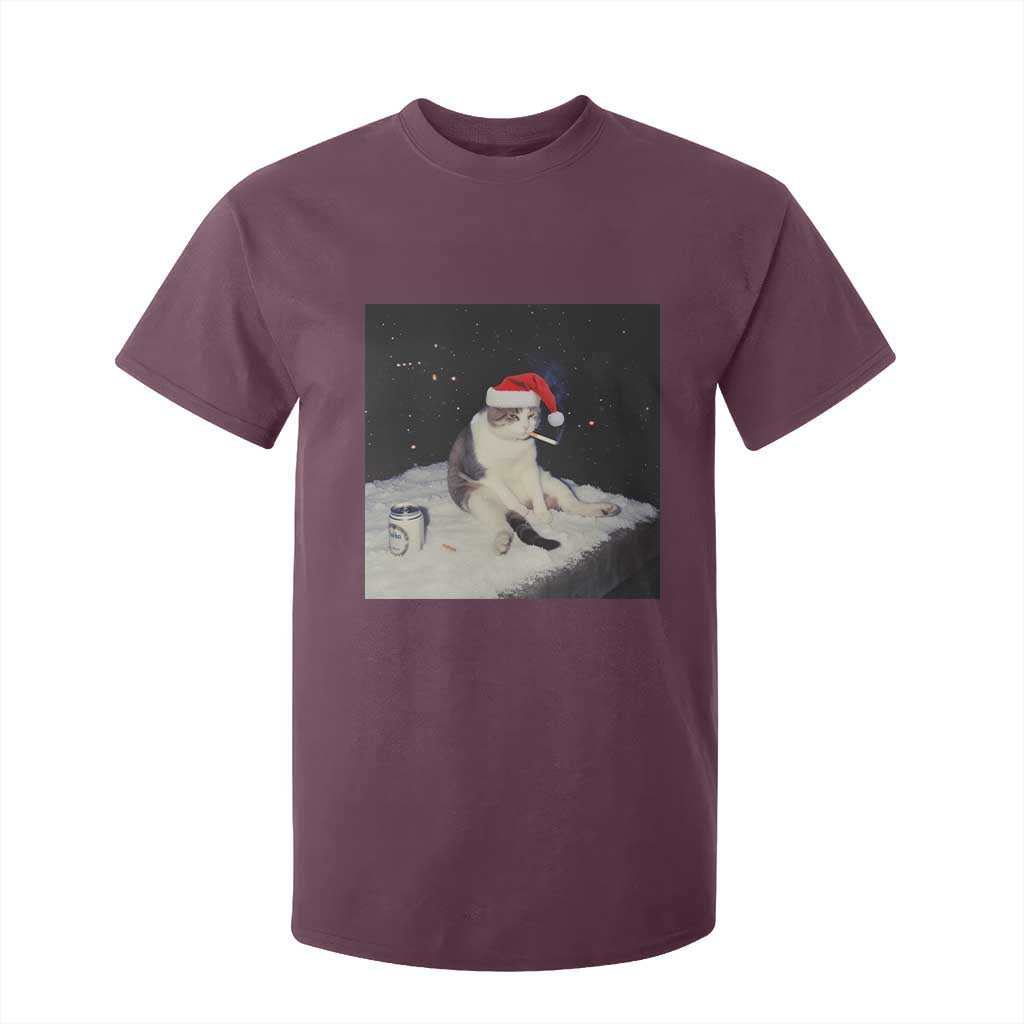 Funny Smoking Cat Christmas Meme T Shirt For Kid TS14 Maroon Print Your Wear