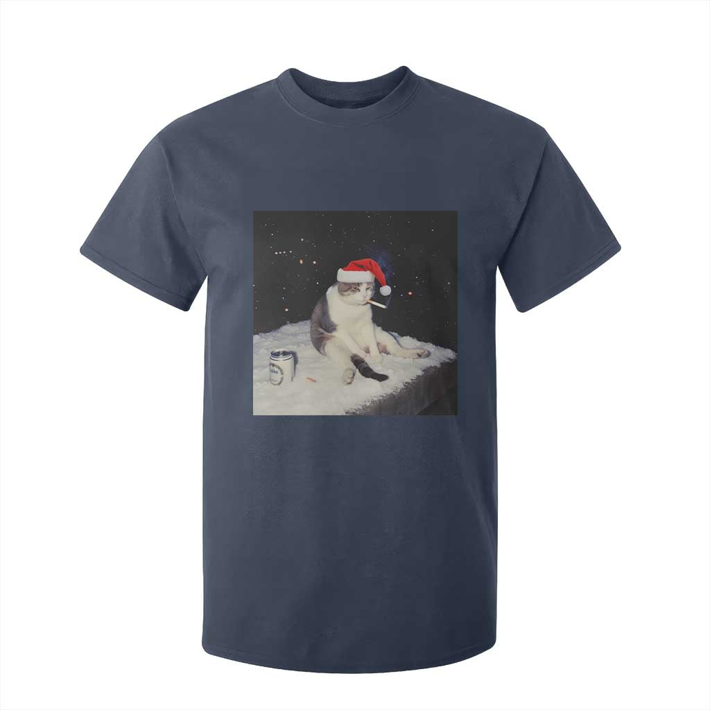 Funny Smoking Cat Christmas Meme T Shirt For Kid TS14 Navy Print Your Wear