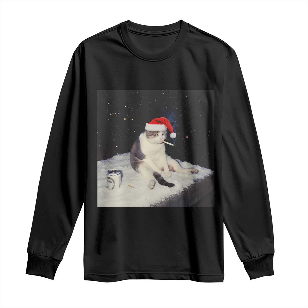 Funny Smoking Cat Christmas Meme Long Sleeve Shirt TS14 Black Print Your Wear