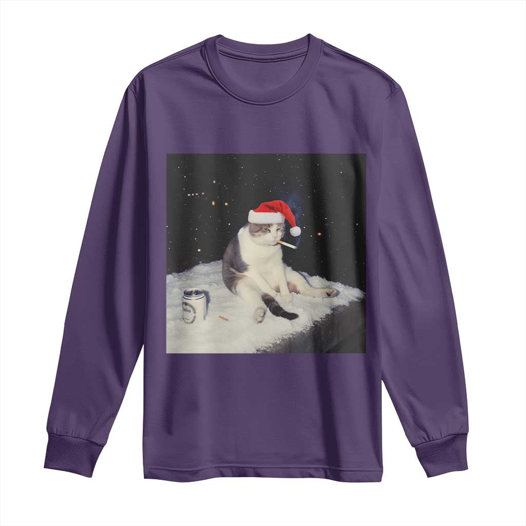 Funny Smoking Cat Christmas Meme Long Sleeve Shirt TS14 Purple Print Your Wear