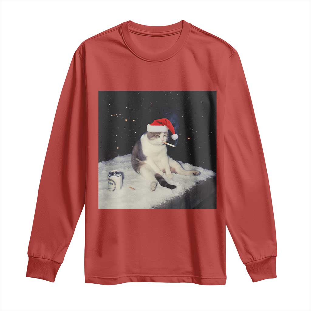 Funny Smoking Cat Christmas Meme Long Sleeve Shirt TS14 Red Print Your Wear