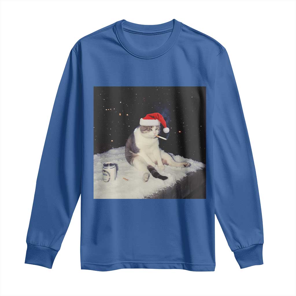 Funny Smoking Cat Christmas Meme Long Sleeve Shirt TS14 Royal Blue Print Your Wear