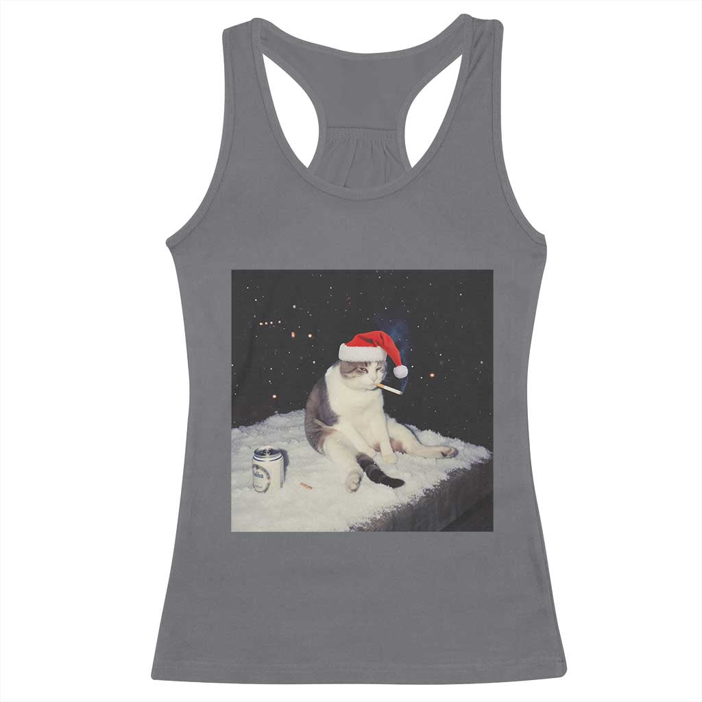 Funny Smoking Cat Christmas Meme Racerback Tank Top TS14 Charcoal Print Your Wear
