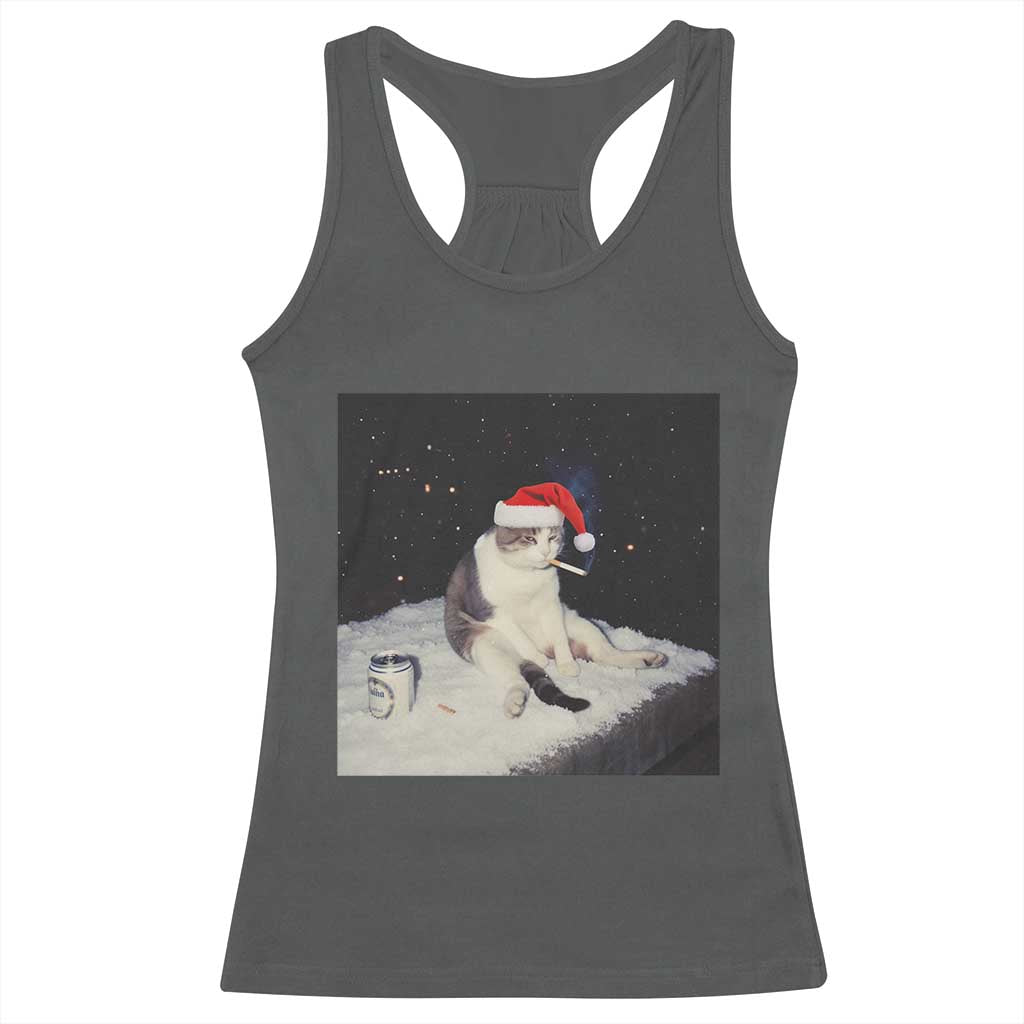 Funny Smoking Cat Christmas Meme Racerback Tank Top TS14 Dark Heather Print Your Wear