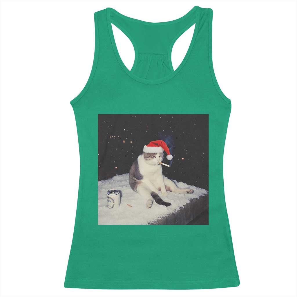 Funny Smoking Cat Christmas Meme Racerback Tank Top TS14 Irish Green Print Your Wear