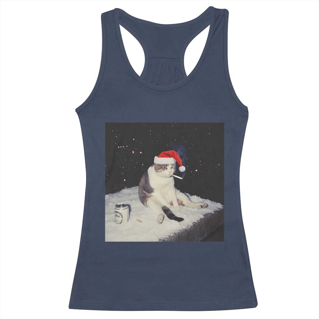 Funny Smoking Cat Christmas Meme Racerback Tank Top TS14 Navy Print Your Wear