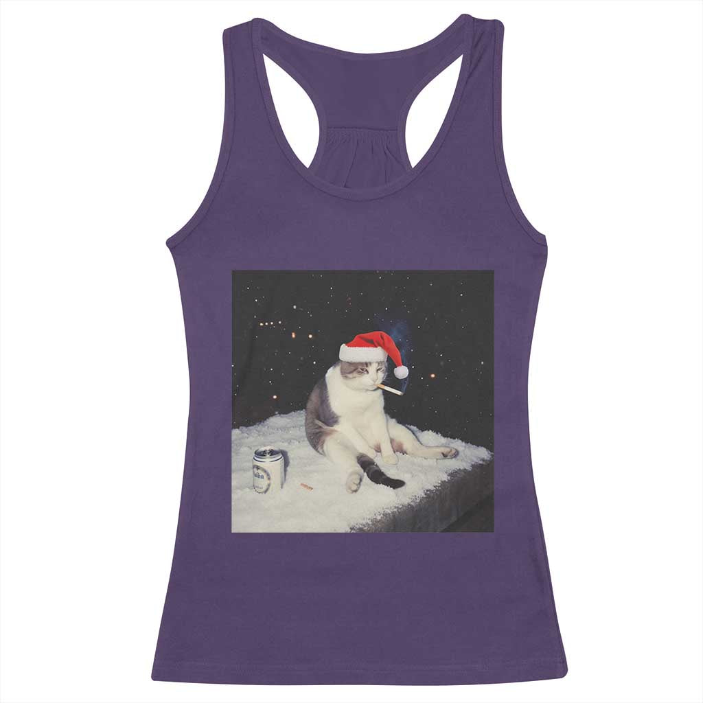 Funny Smoking Cat Christmas Meme Racerback Tank Top TS14 Purple Print Your Wear