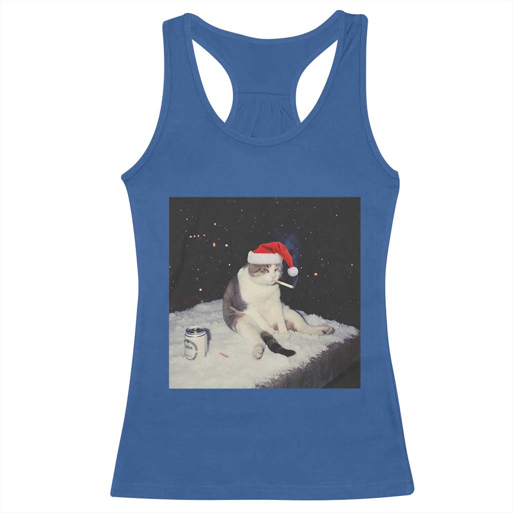 Funny Smoking Cat Christmas Meme Racerback Tank Top TS14 Royal Blue Print Your Wear