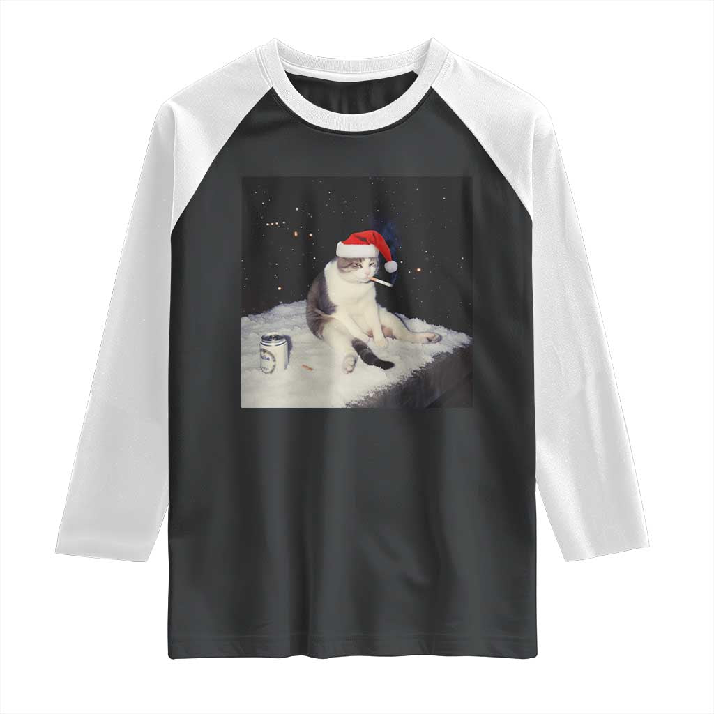 Funny Smoking Cat Christmas Meme Raglan Shirt TS14 Black White Print Your Wear