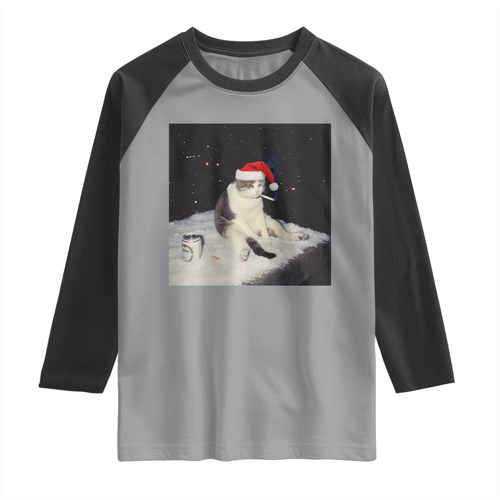 Funny Smoking Cat Christmas Meme Raglan Shirt TS14 Sport Gray Black Print Your Wear