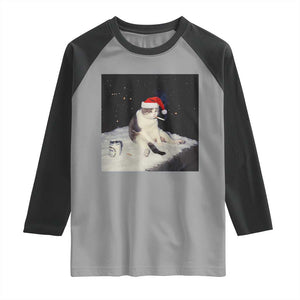 Funny Smoking Cat Christmas Meme Raglan Shirt TS14 Sport Gray Black Print Your Wear