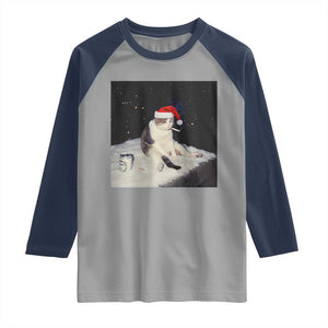 Funny Smoking Cat Christmas Meme Raglan Shirt TS14 Sport Gray Navy Print Your Wear
