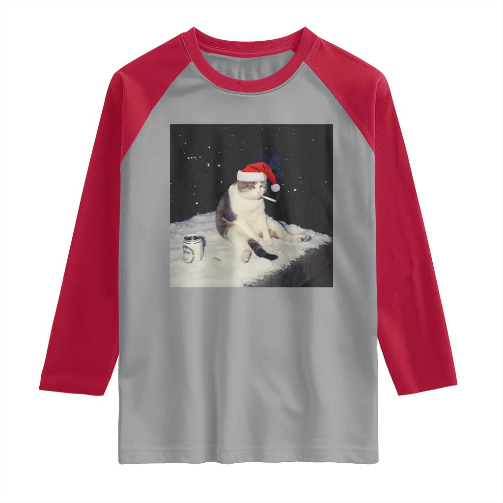 Funny Smoking Cat Christmas Meme Raglan Shirt TS14 Sport Gray Red Print Your Wear